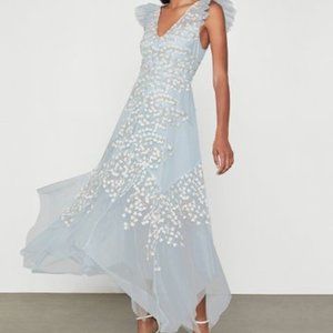 NWT BCBG MAXAZRIA Embroidered Tulle Ruffle Applique Dress Light Crystal Size 8